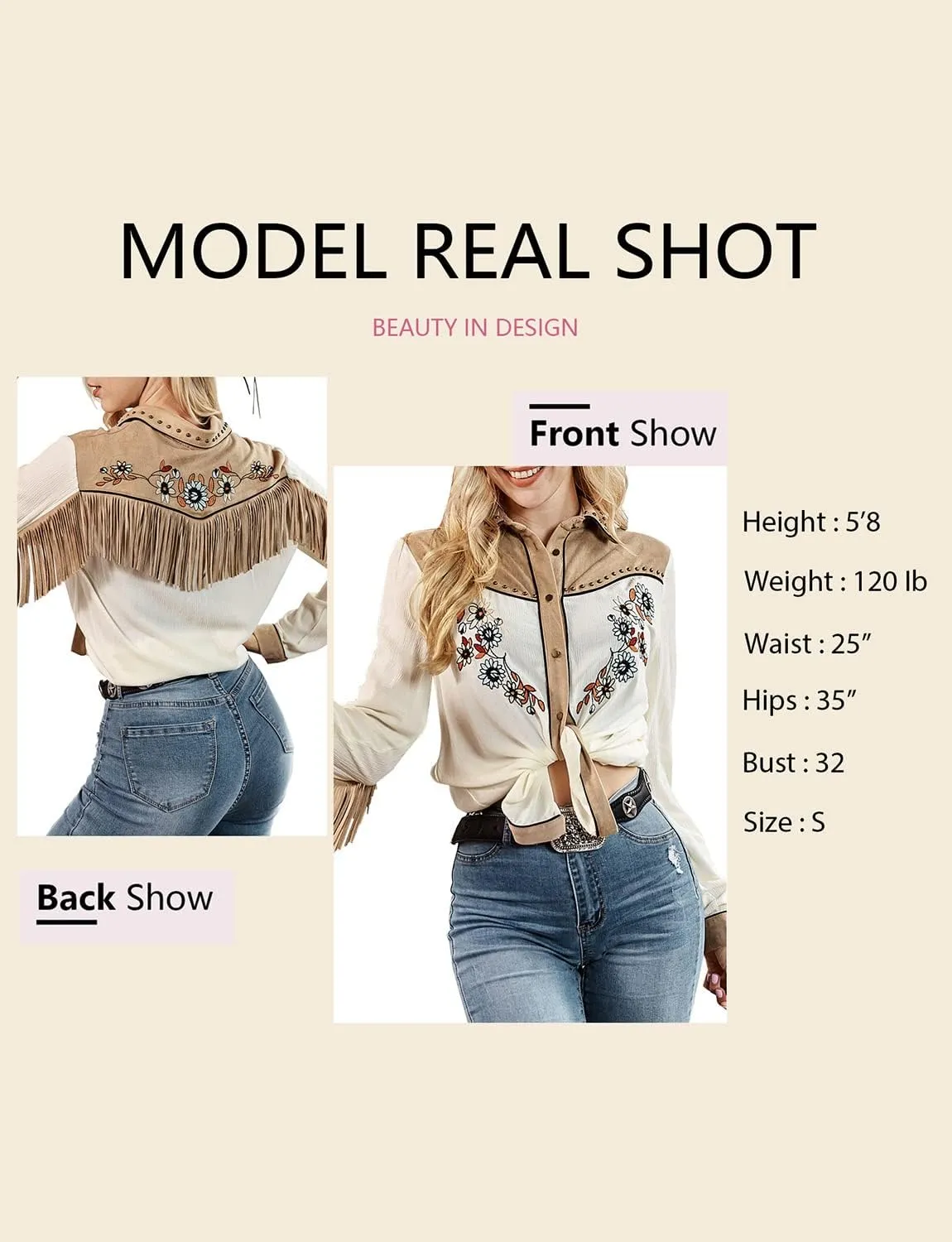 JOHN MOON Women's Embroidered Western Long Sleeve Buttons Down Shirts Collared Retro Casual Blouses Shirts