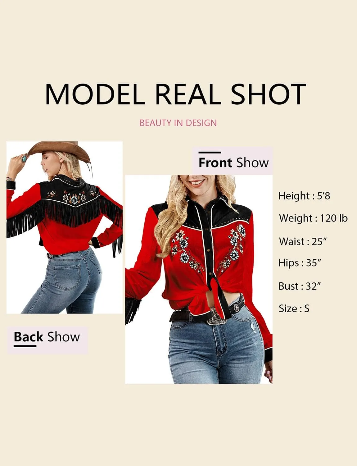 JOHN MOON Women's Embroidered Western Long Sleeve Buttons Down Shirts Collared Retro Casual Blouses Shirts