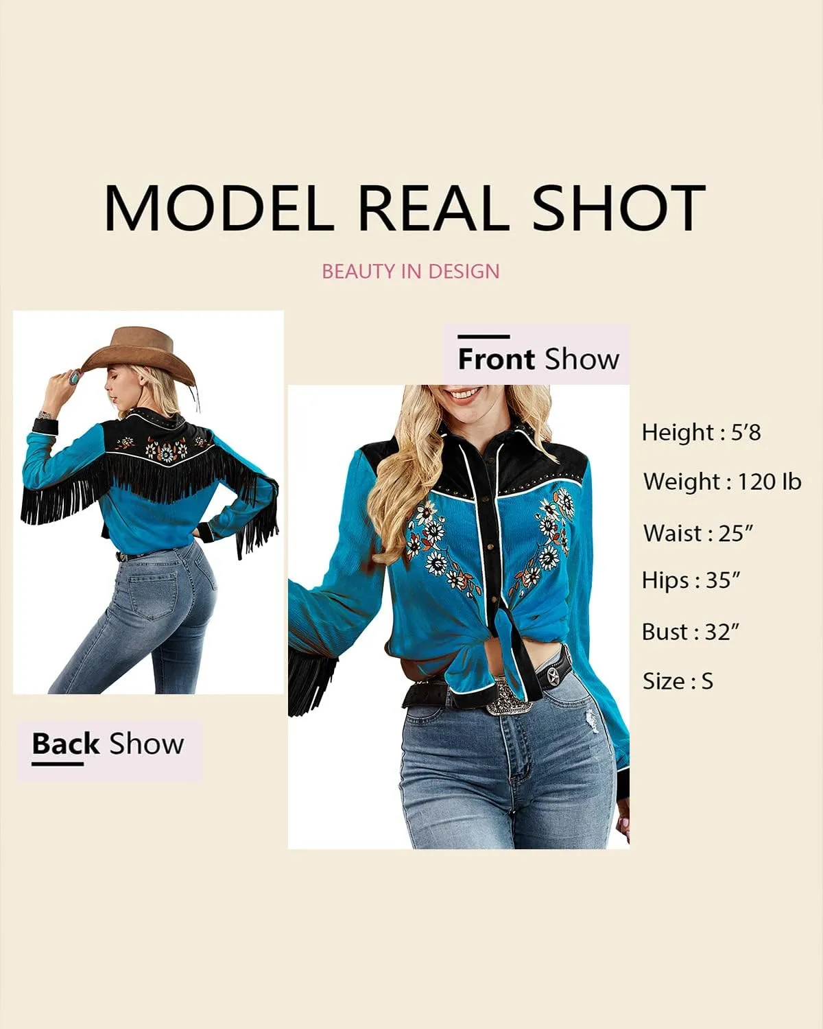 JOHN MOON Women's Embroidered Western Long Sleeve Buttons Down Shirts Collared Retro Casual Blouses Shirts