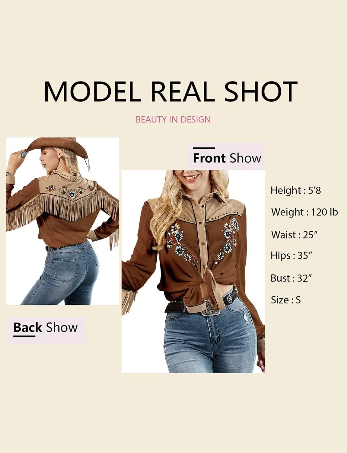 JOHN MOON Women's Embroidered Western Long Sleeve Buttons Down Shirts Collared Retro Casual Blouses Shirts