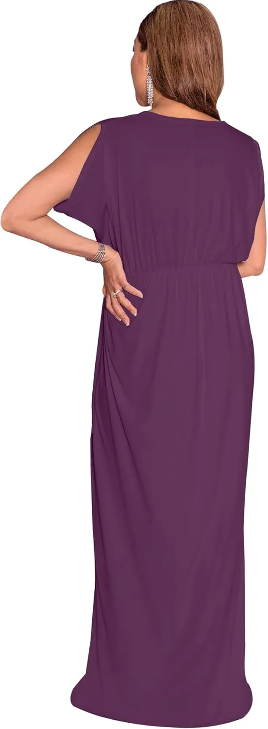 KOH KOH Womens Long Short Sleeve V-Neck Maternity Summer Flowy Gown Maxi Dress