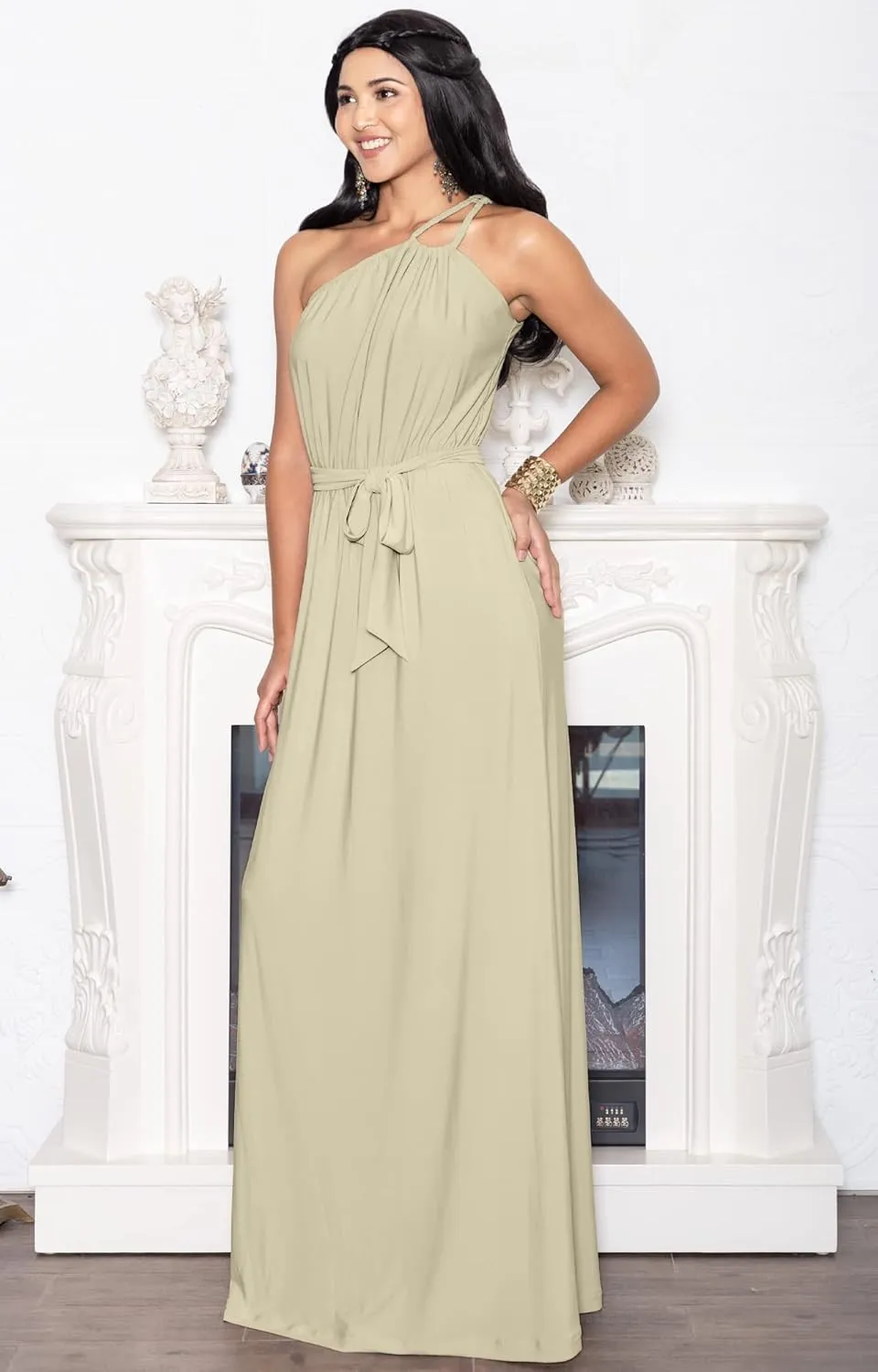 KOH KOH Womens Long Sleeveless One Shoulder Evening Summer Bridesmaid Maxi Dress