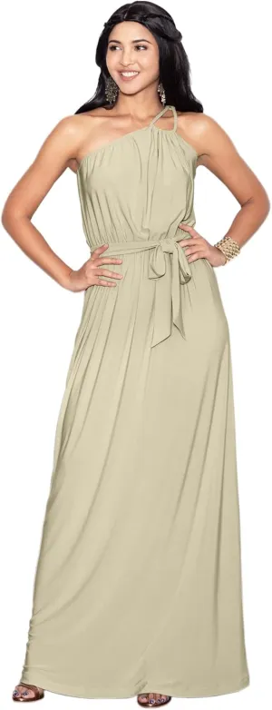 KOH KOH Womens Long Sleeveless One Shoulder Evening Summer Bridesmaid Maxi Dress
