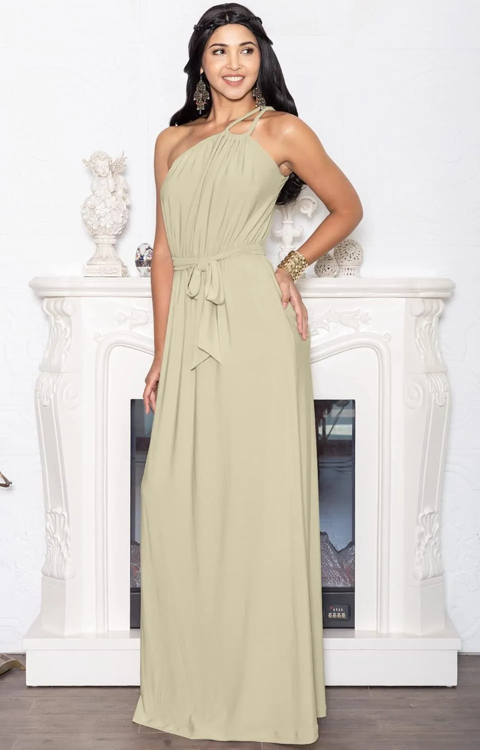 KOH KOH Womens Long Sleeveless One Shoulder Evening Summer Bridesmaid Maxi Dress
