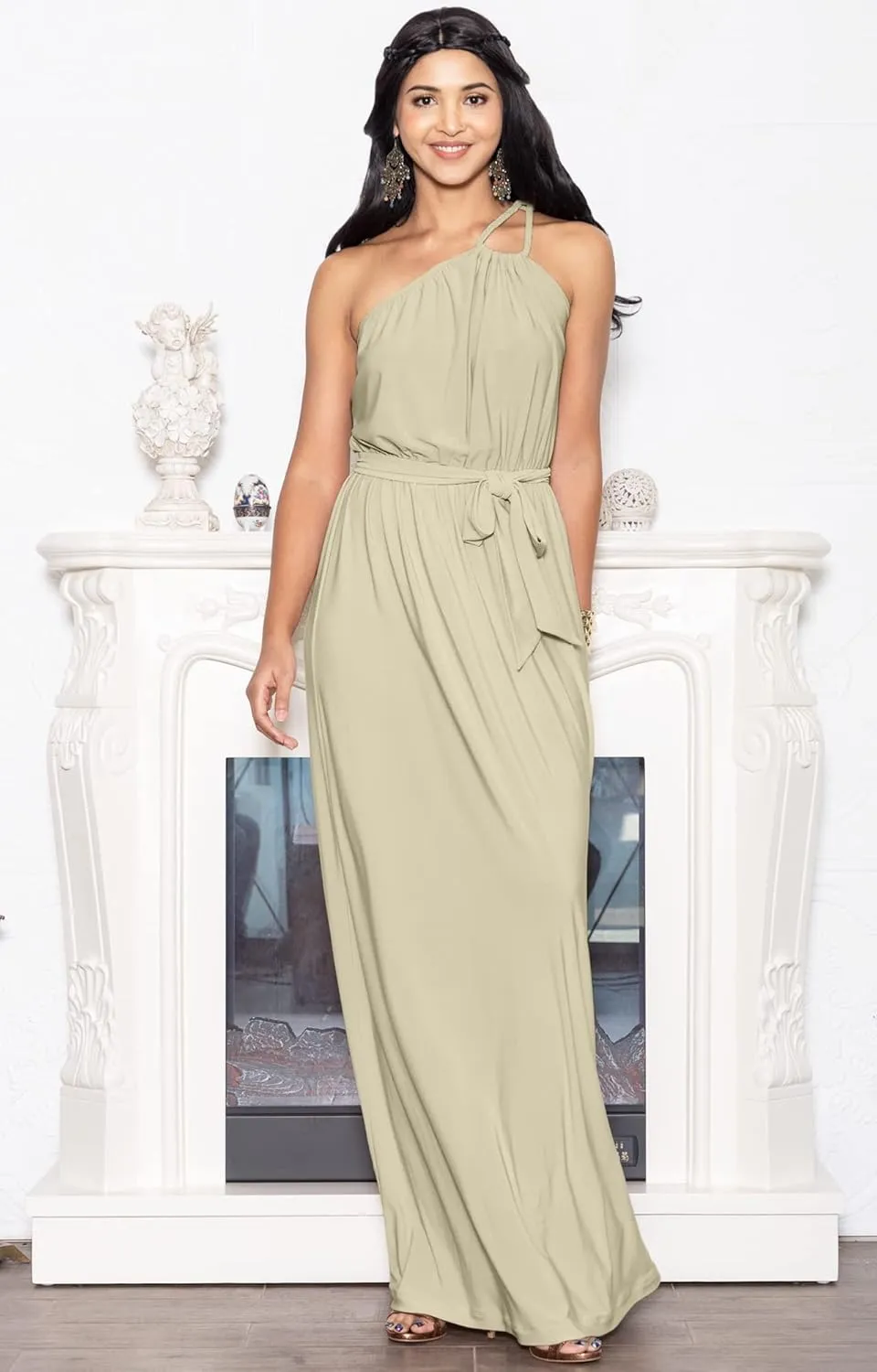 KOH KOH Womens Long Sleeveless One Shoulder Evening Summer Bridesmaid Maxi Dress