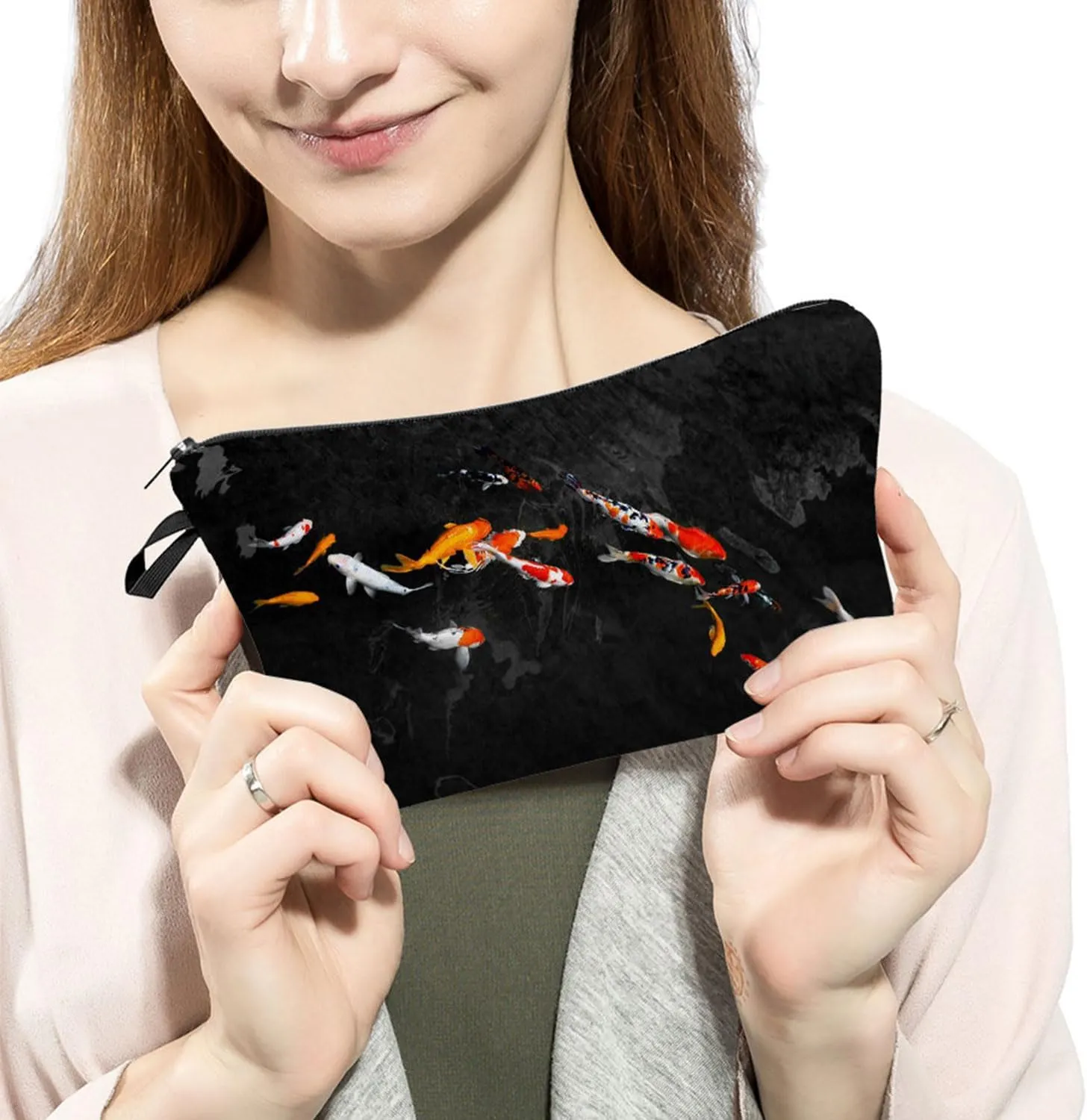 Koi Fish Cosmetic Bag Cute Small Koi Carp Makeup Organizer Zipper Pouch Present for Fish Lovers Woman