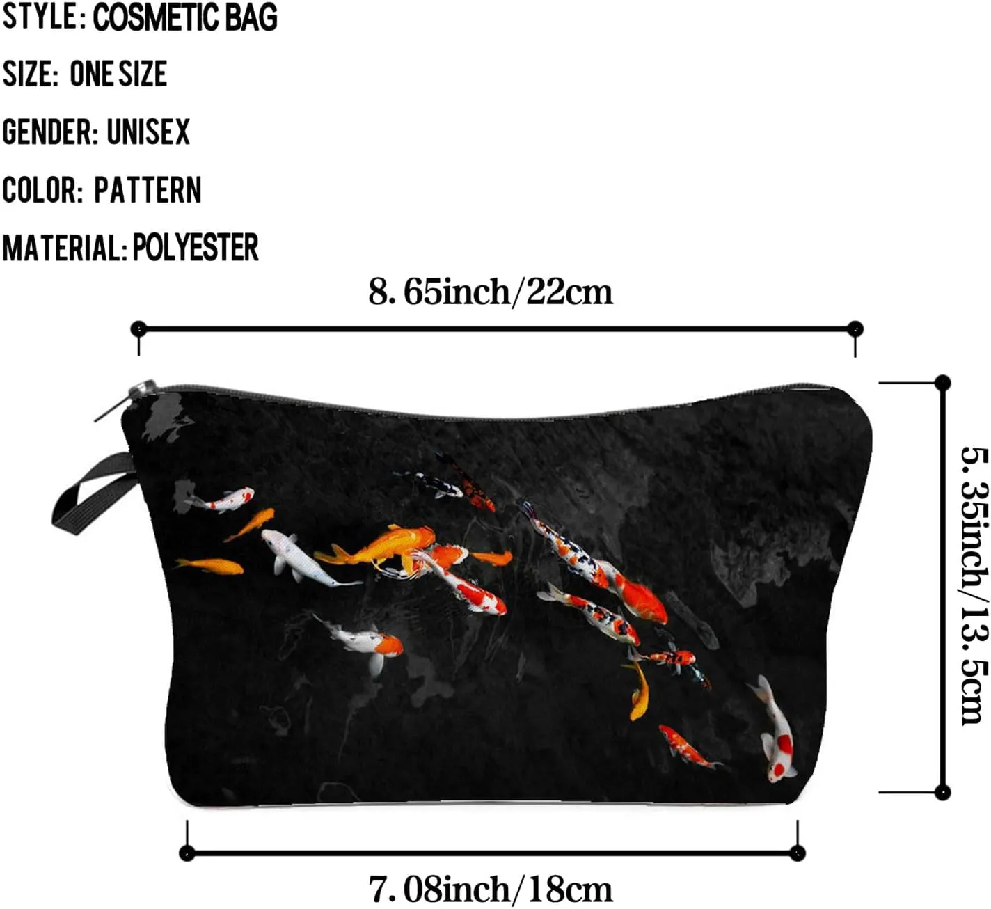 Koi Fish Cosmetic Bag Cute Small Koi Carp Makeup Organizer Zipper Pouch Present for Fish Lovers Woman