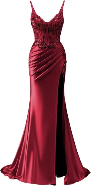 Lace Corset Prom Dresses for Women 2025 Spaghetti Straps Satin Formal Evening Gowns Mermaid Wedding Party Dress