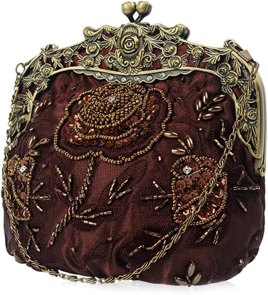 Ladies and Womens Vintage Sequins Handbag Handmade Beaded Evening Clutches Prom wedding Party