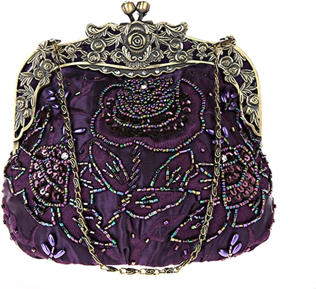 Ladies and Womens Vintage Sequins Handbag Handmade Beaded Evening Clutches Prom wedding Party