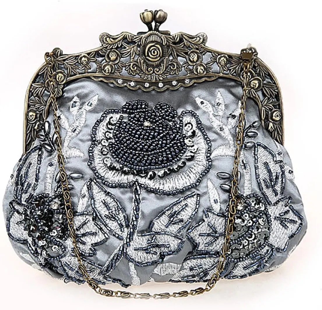 Ladies and Womens Vintage Sequins Handbag Handmade Beaded Evening Clutches Prom wedding Party