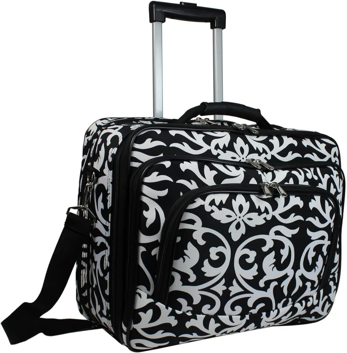 Ladies Damask Rolling Computer Laptop Bag Brief Case -- FITS A 13", 14", 15", 16" OR 17" LAPTOP (MEASURED CORNER TO CORNER DIAGONALLY)