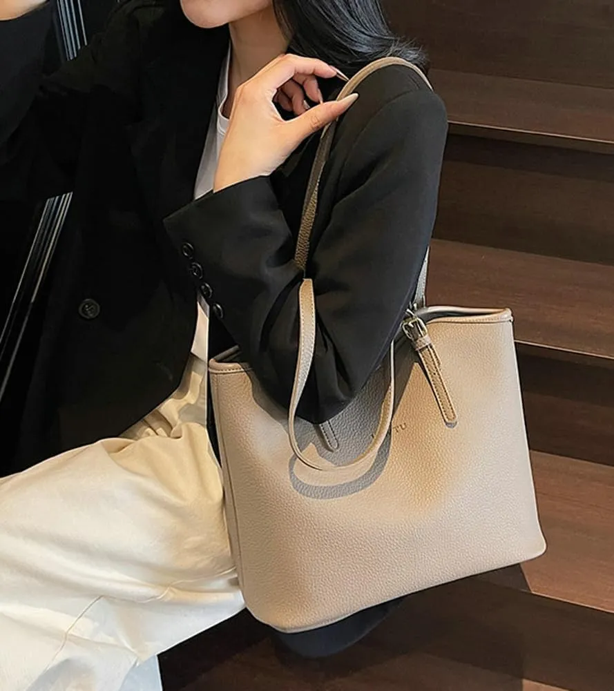 Large PU Leather Tote Bag for Women Zipper Shoulder Handbag Casual Satchel for Work Dating College