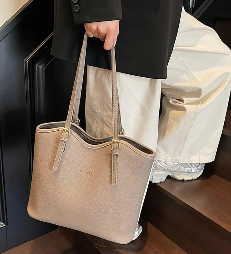 Large PU Leather Tote Bag for Women Zipper Shoulder Handbag Casual Satchel for Work Dating College