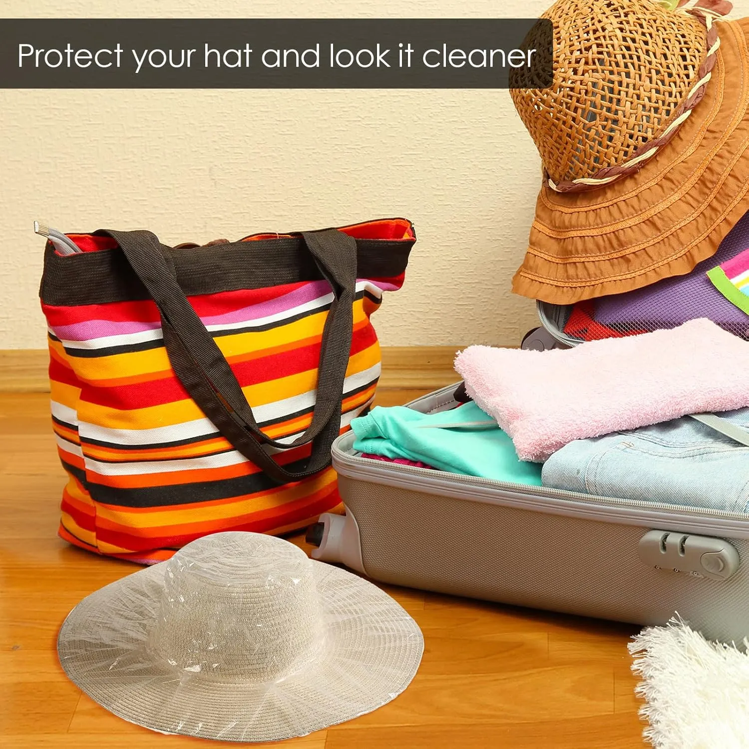 Lasnten 10 Pcs XL Cowboy Hat Cover Protector Plastic Waterproof Hat Elastic Rain Cover Unisex Travel Western Storage