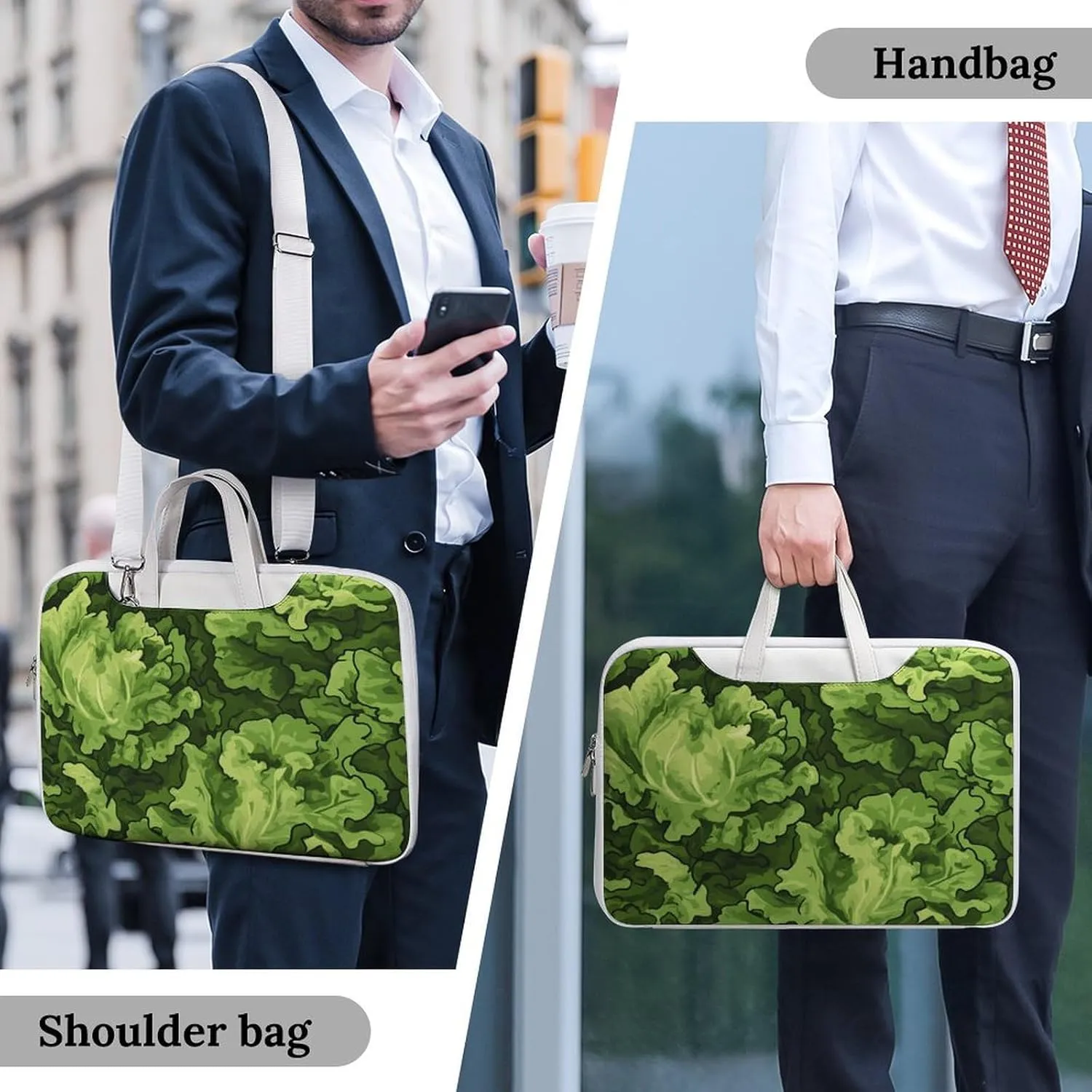 Lettuce Green Camouflage Leather Bag Laptop Case Slim Water Resistant Computer Bags with Handle Briefcase for Work