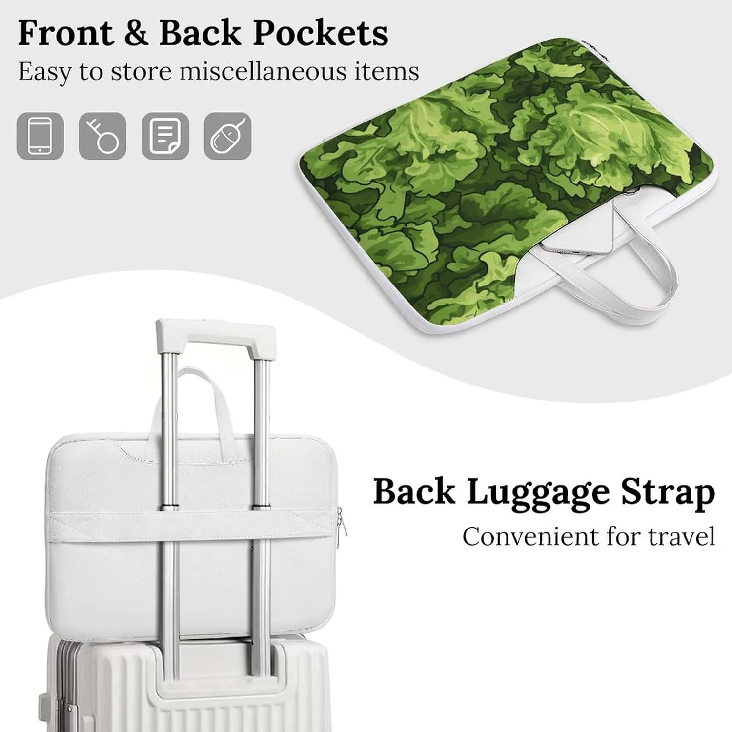 Lettuce Green Camouflage Leather Bag Laptop Case Slim Water Resistant Computer Bags with Handle Briefcase for Work