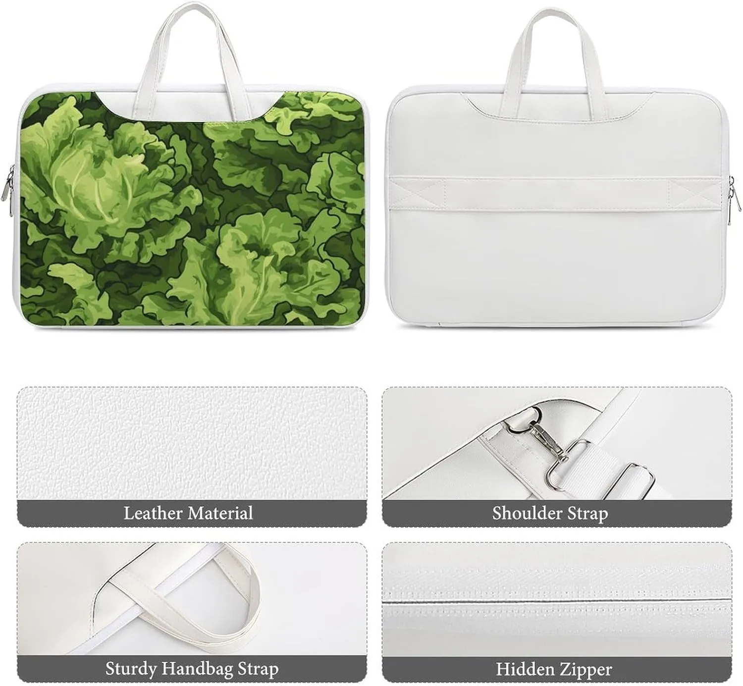 Lettuce Green Camouflage Leather Bag Laptop Case Slim Water Resistant Computer Bags with Handle Briefcase for Work
