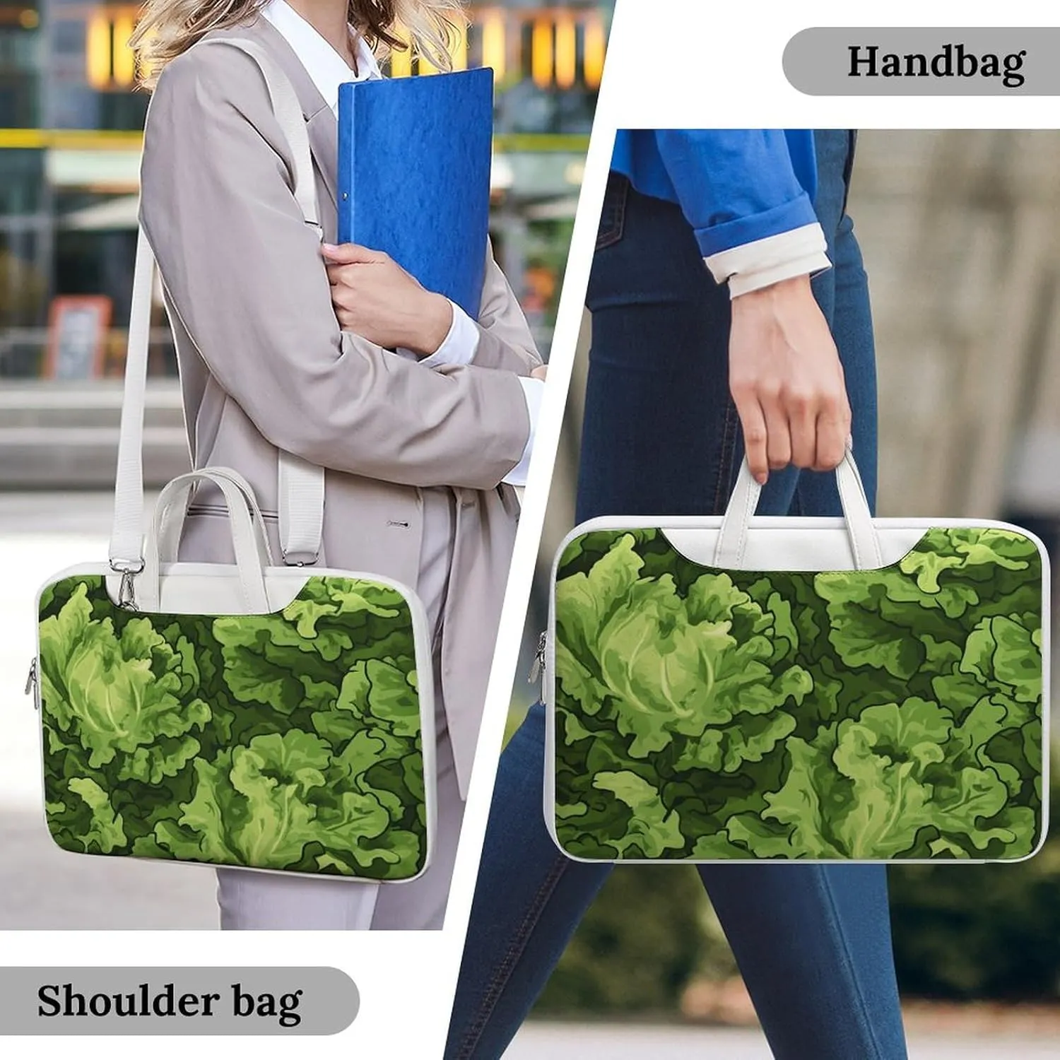 Lettuce Green Camouflage Leather Bag Laptop Case Slim Water Resistant Computer Bags with Handle Briefcase for Work