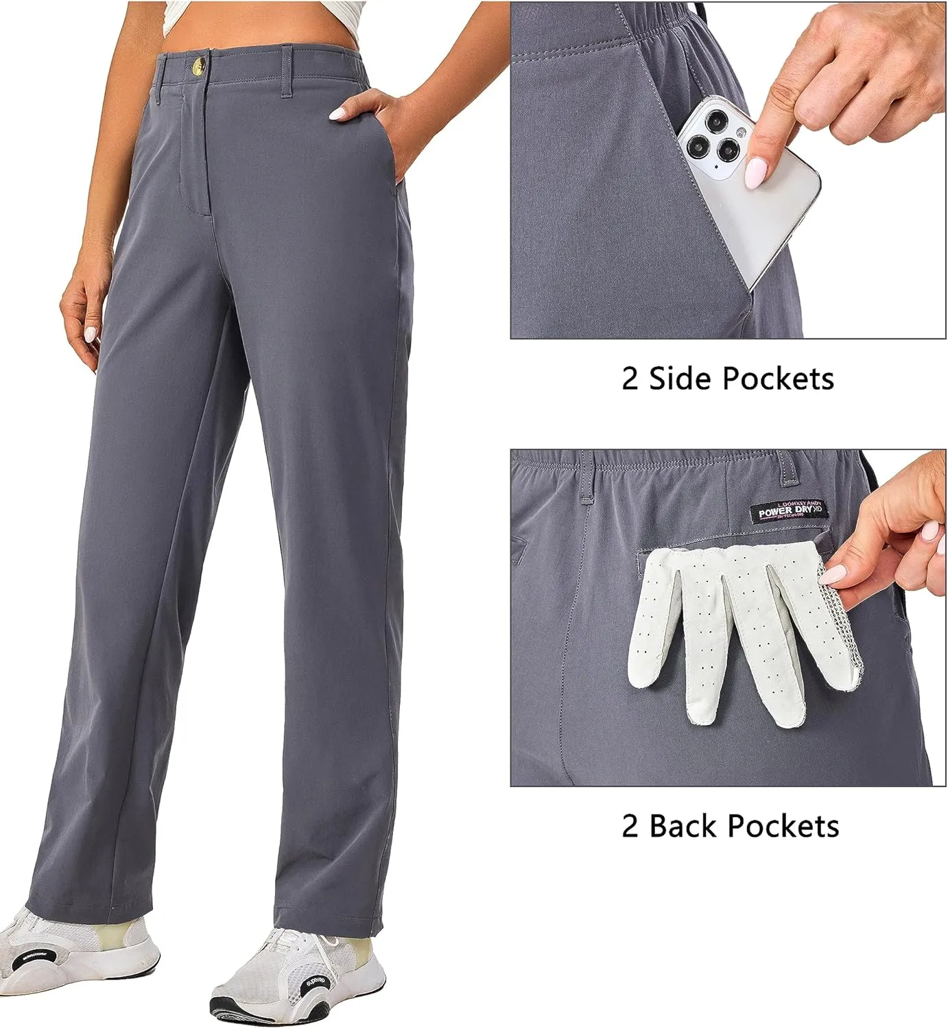 Little Donkey Andy Women's Golf Pants Stretch Quick Dry Lightweight Straight Leg Business Casual Slacks with Pockets