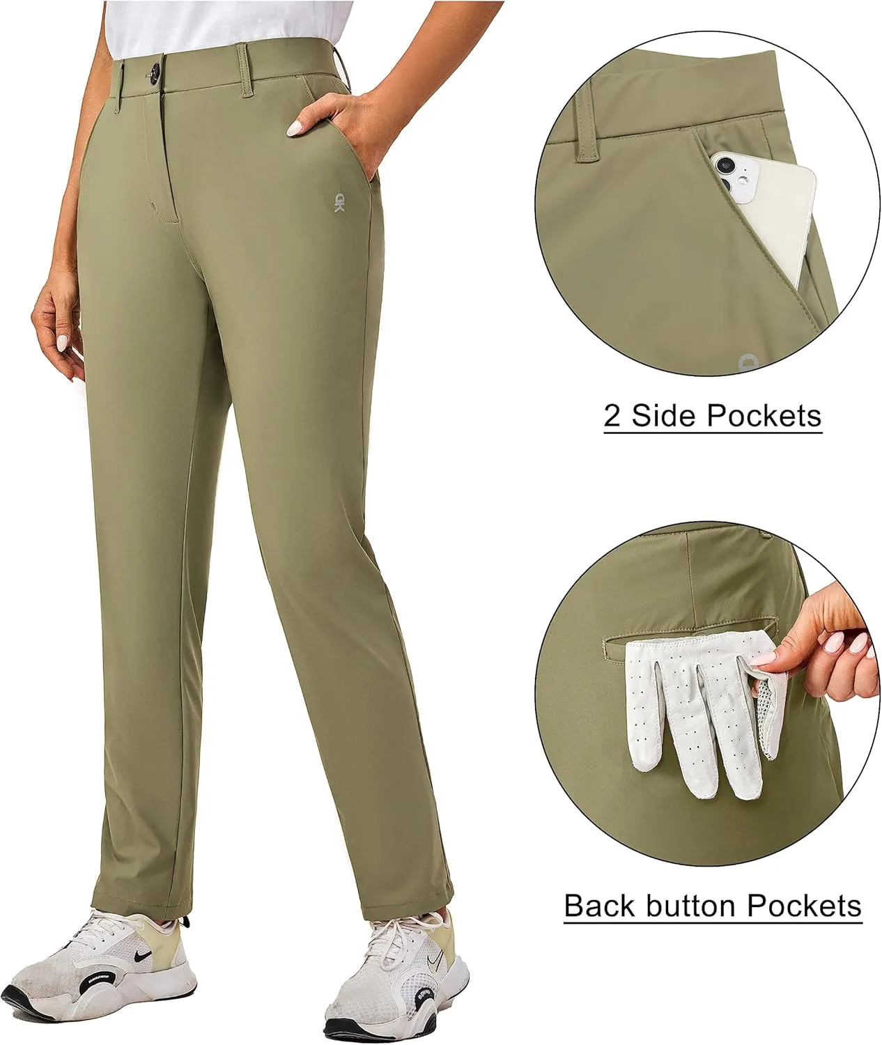 Little Donkey Andy Women's Golf Pants Stretch Quick Dry Lightweight Straight Leg Business Casual Slacks with Pockets