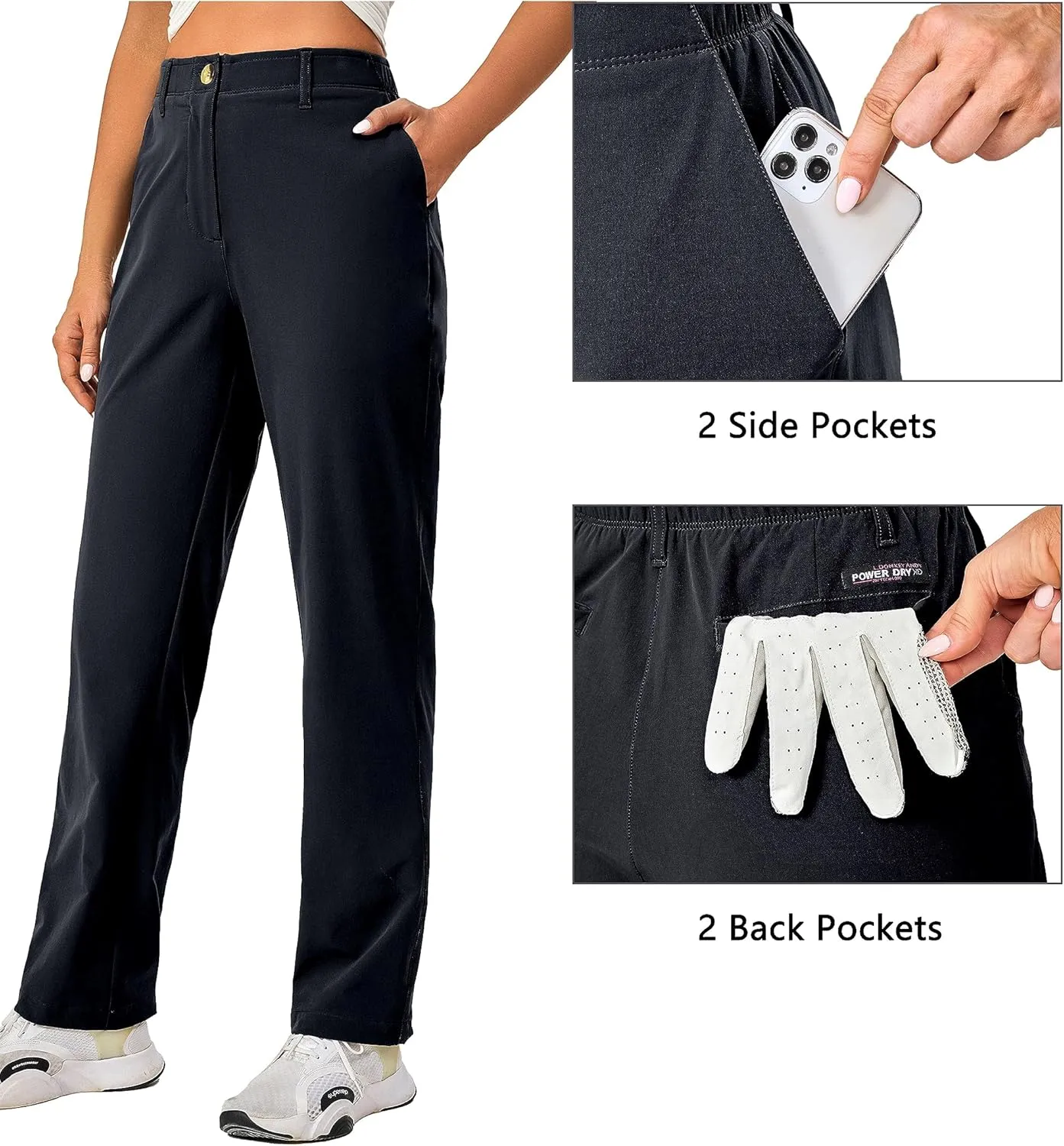 Little Donkey Andy Women's Golf Pants Stretch Quick Dry Lightweight Straight Leg Business Casual Slacks with Pockets