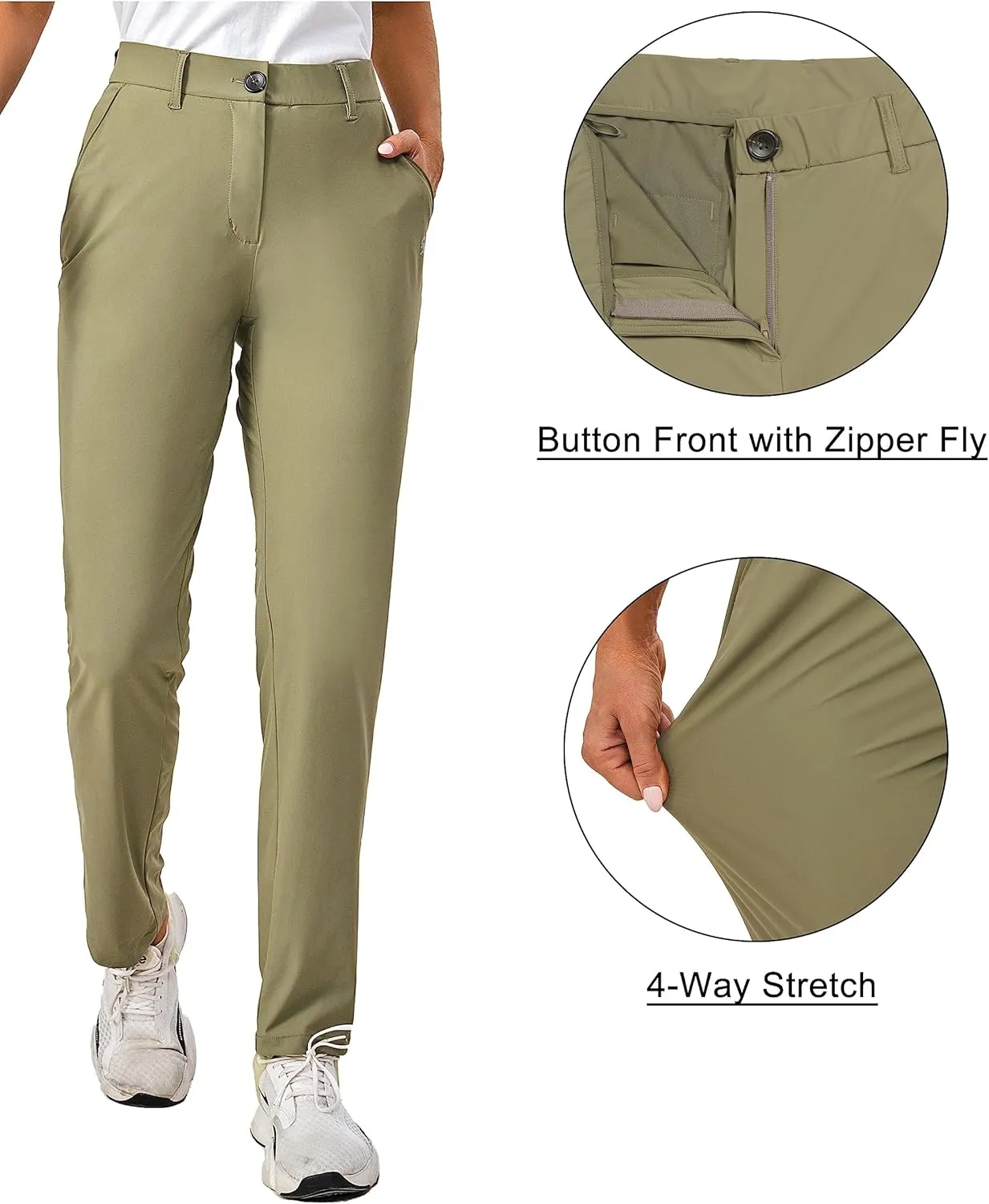 Little Donkey Andy Women's Golf Pants Stretch Quick Dry Lightweight Straight Leg Business Casual Slacks with Pockets