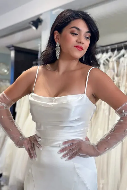 Luolandi Mermaid White Cowl Neck Silk Satin Wedding Dresses Open Back Sexy Without Gloves