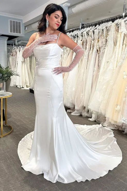 Luolandi Mermaid White Cowl Neck Silk Satin Wedding Dresses Open Back Sexy Without Gloves