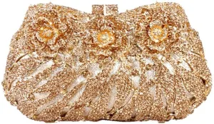Luxury Sparkly Rose Crystal Evening Clutches Banquet Party Evening Bag Wedding Handbag Purses for Women