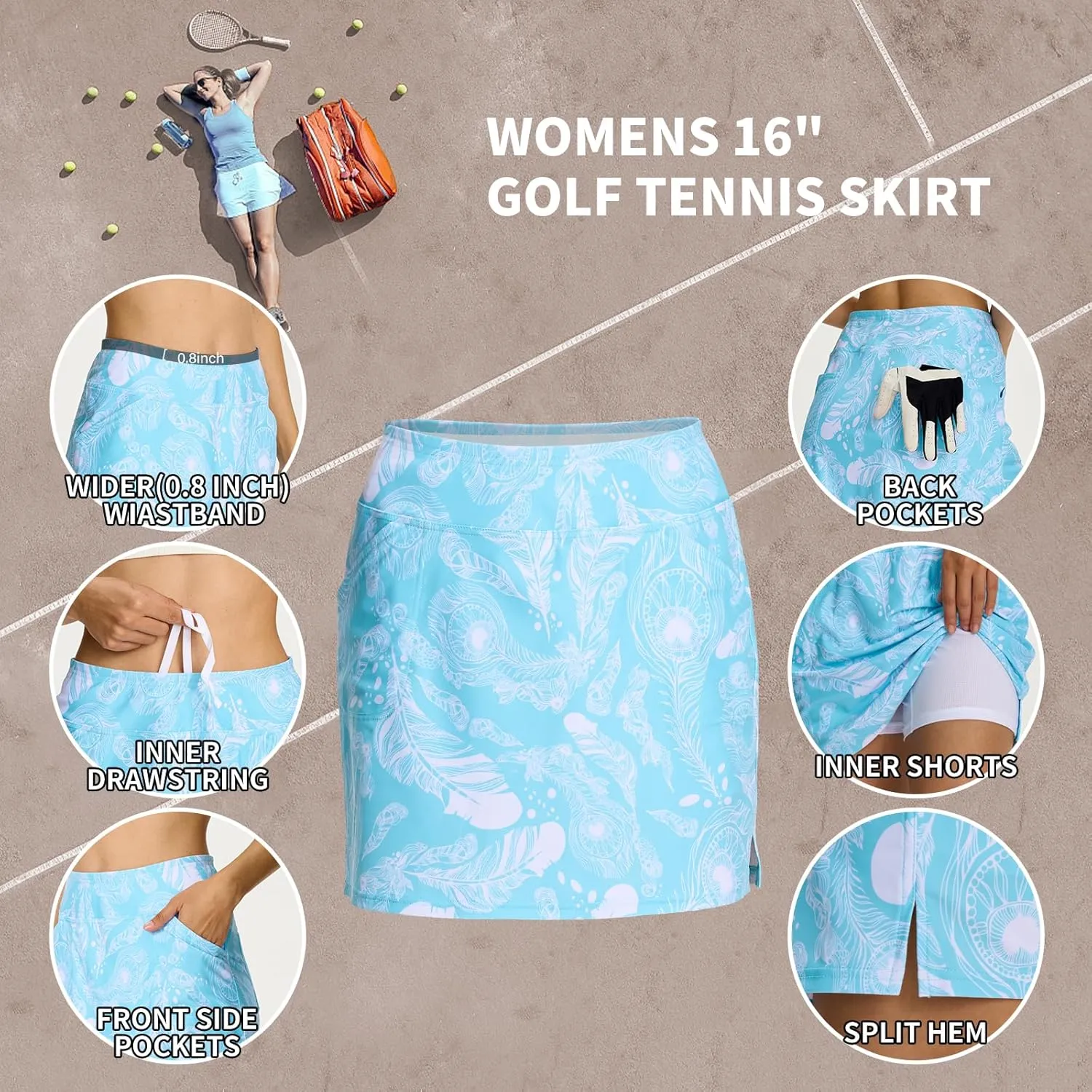 M MOTEEPI 16" Golf Skirt for Women Tennis Skirt with 4 Pockets High Waisted Athletic Skorts Skirts