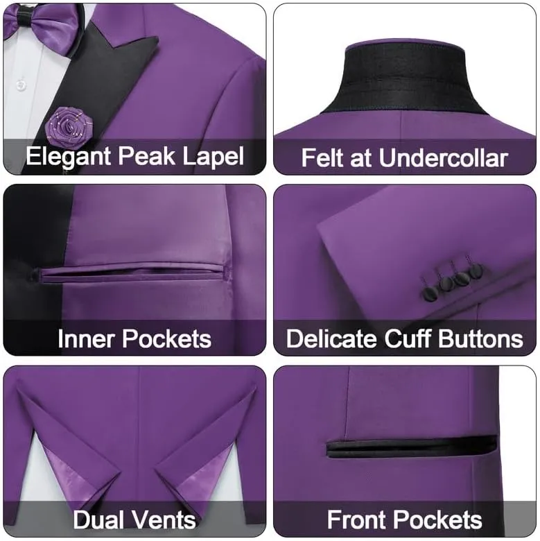 MAGE MALE Men's 3 Piece Suit One Button Slim Fit Formal Wedding Prom Tuxedo Suits Party Dinner Blazer Vest Pants Set