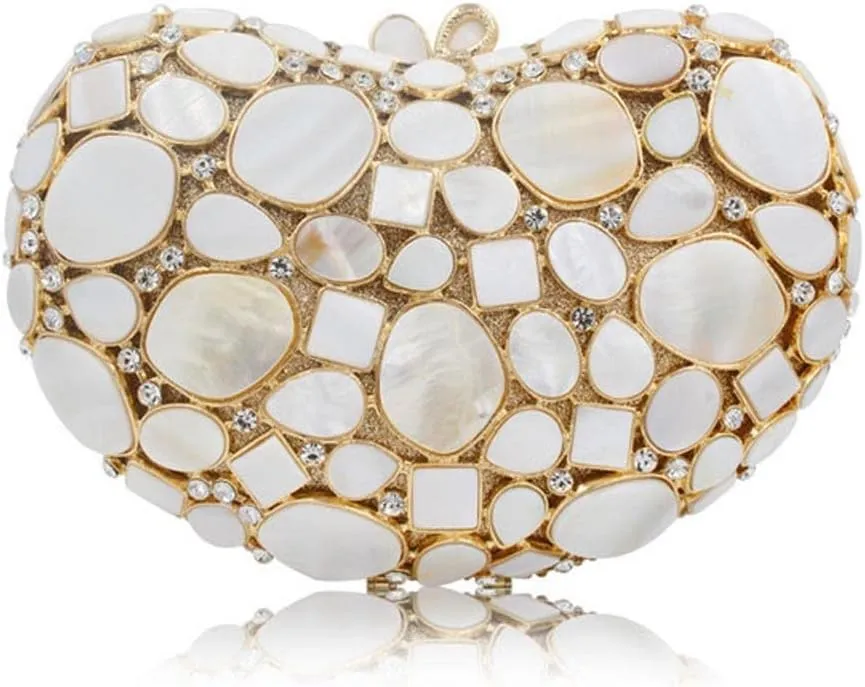 Marble Heart Shape Precious Stone Crystal Evening Bags Cocktail Bride Wedding Clutches Handbags Banquet Bags
