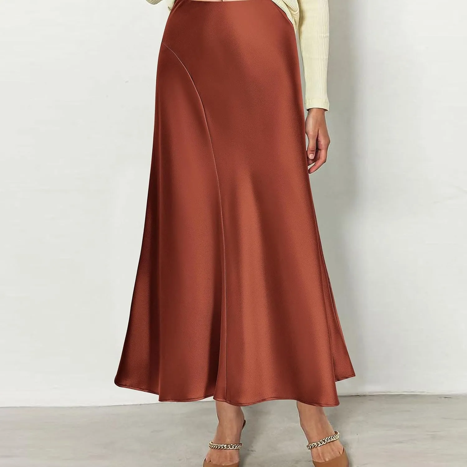 Maxi Skirts for Women 2025 Summer Vacation Satin Elastic High Waisted A Line Slip Skirt Elegant Work Office Flowy Long Skirt
