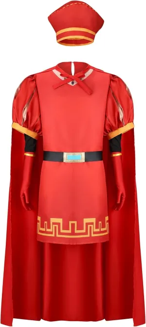 Men Costume Adult King Hat Outfits Black Oversleeve Red Cloak Glove Top Robe Cape Headwear Haloween Cosplay Costume