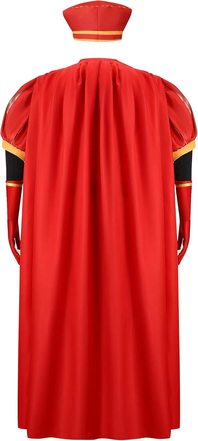 Men Costume Adult King Hat Outfits Black Oversleeve Red Cloak Glove Top Robe Cape Headwear Haloween Cosplay Costume