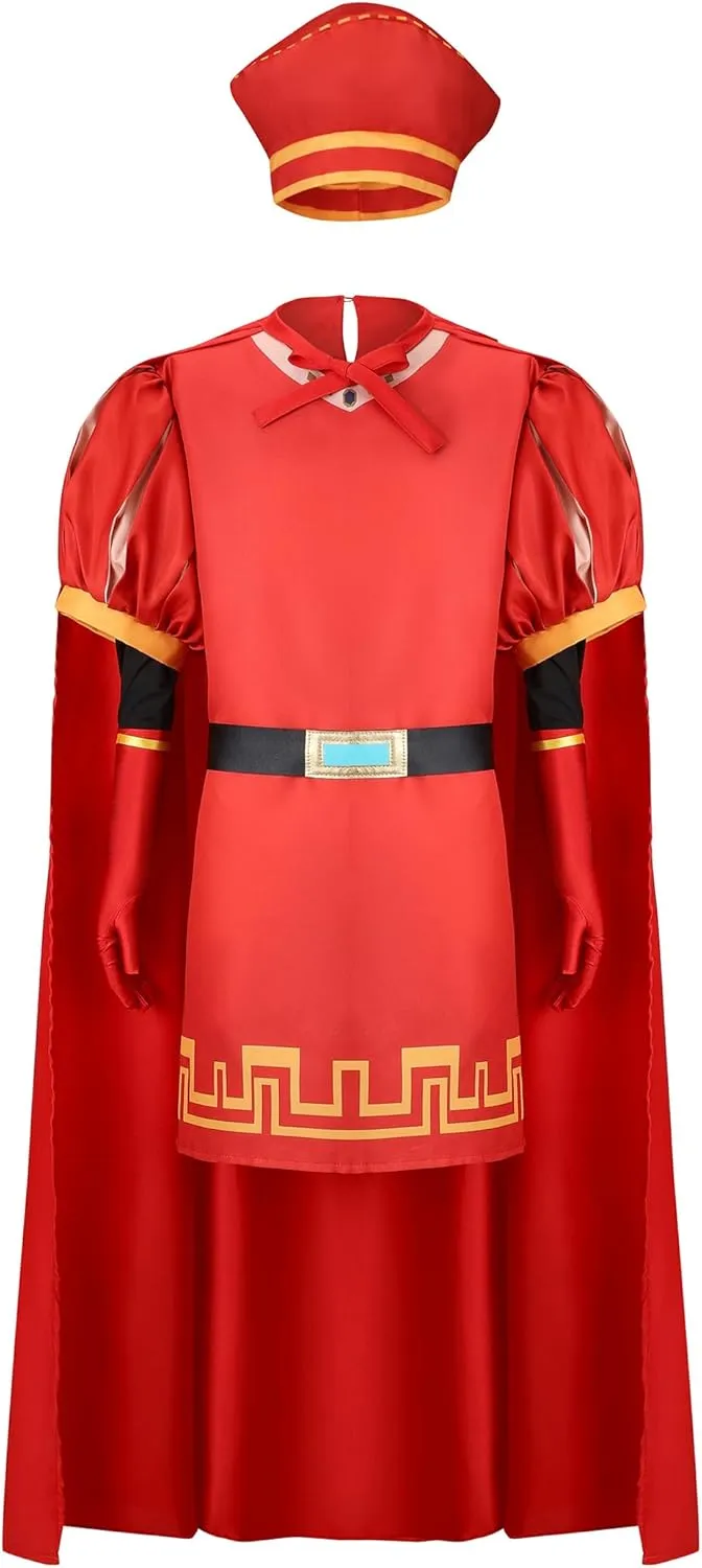 Men Costume Adult King Hat Outfits Black Oversleeve Red Cloak Glove Top Robe Cape Headwear Haloween Cosplay Costume