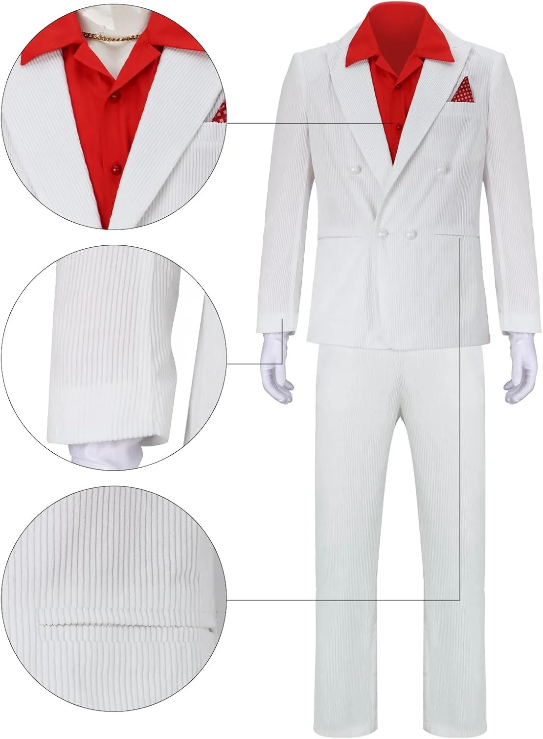 Men Tony Montana Costume Gangster White Suit Shirt Blazer Pants Glasses Gloves Halloween 1980s Movie Cosplay Outfit (XX-Large)