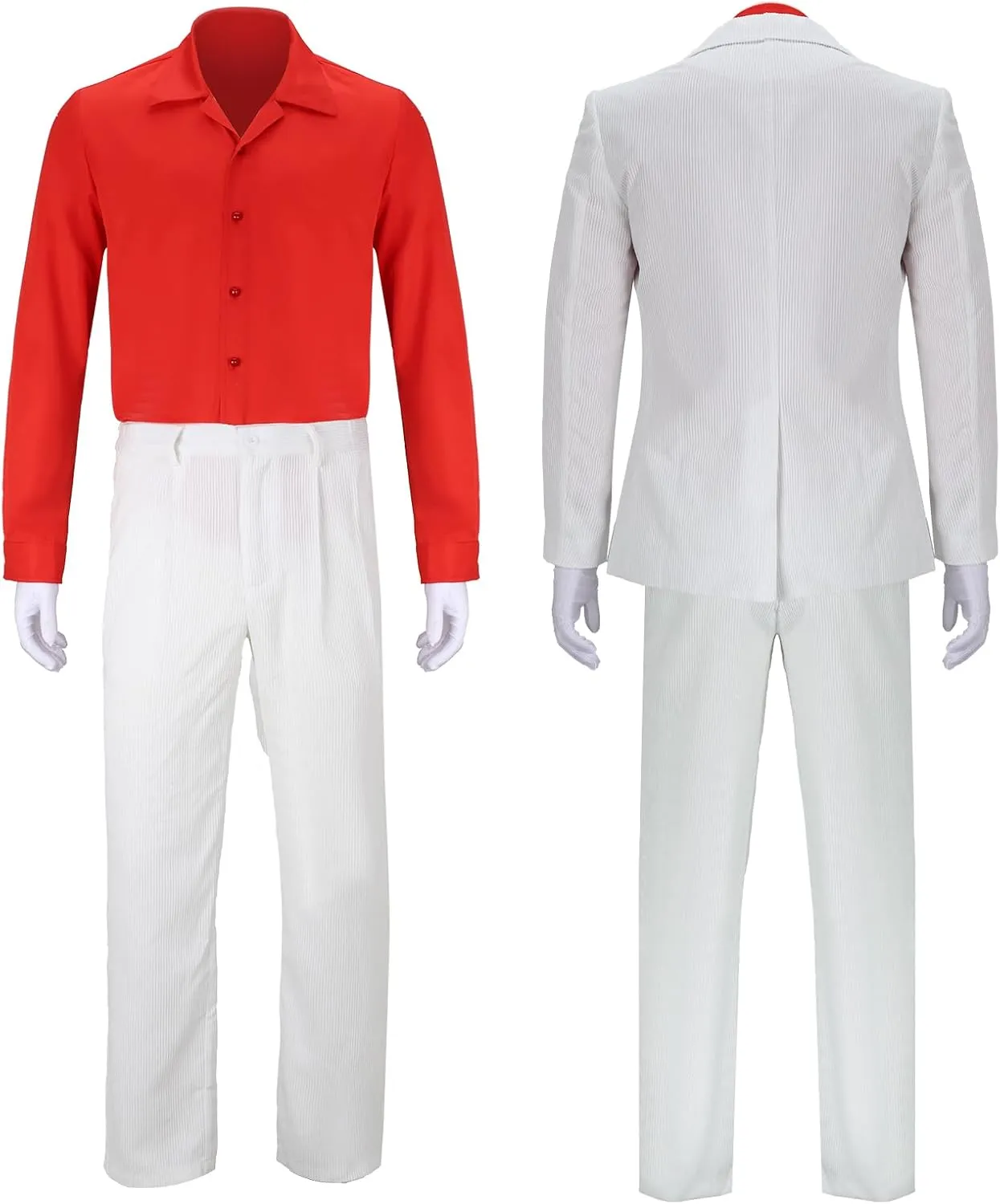 Men Tony Montana Costume Gangster White Suit Shirt Blazer Pants Glasses Gloves Halloween 1980s Movie Cosplay Outfit (XX-Large)
