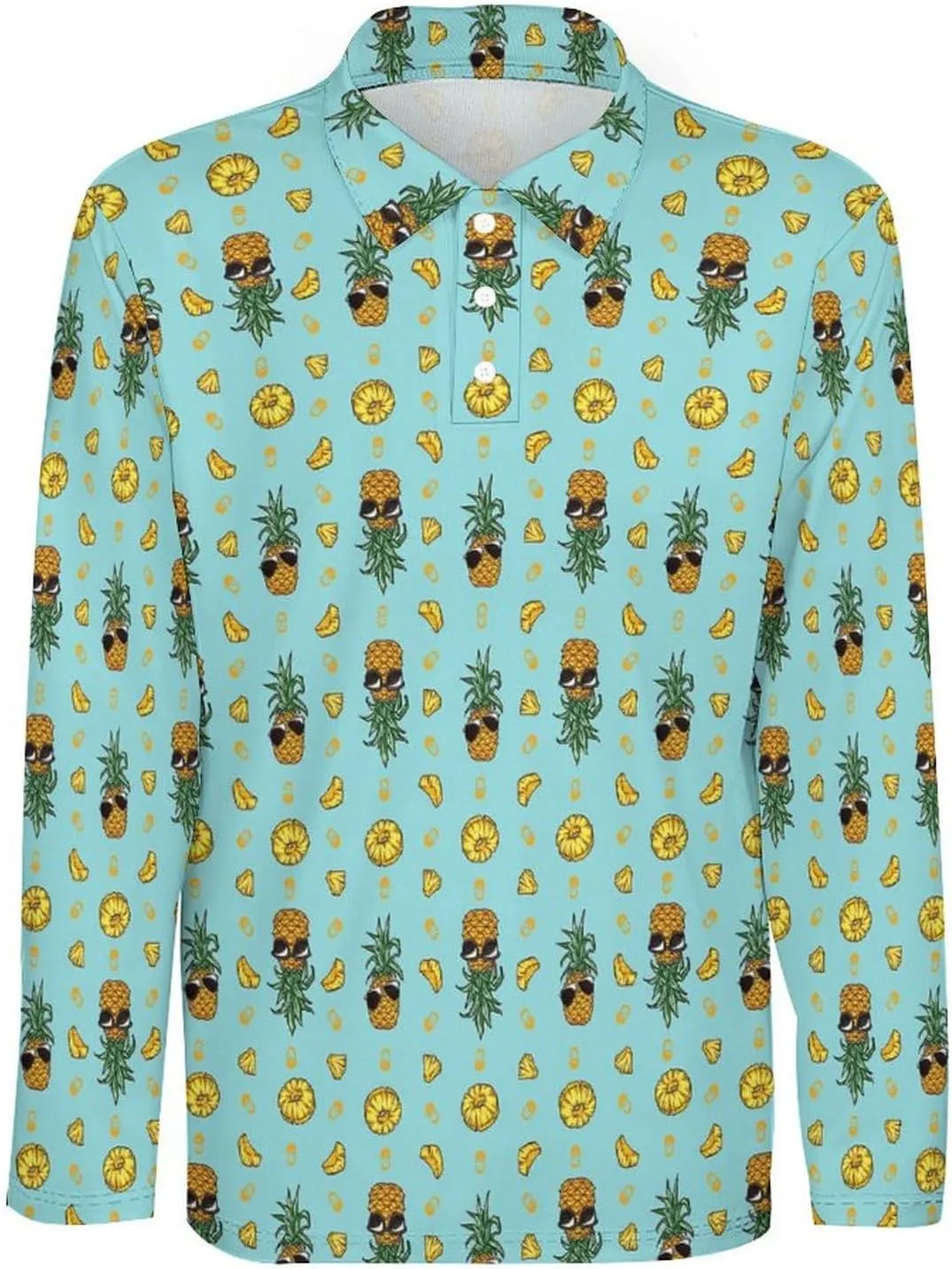 Mens Cactus Polo Shirts Quick-Dry Moisture Wicking 3D Print Long Sleeve Golf Shirts