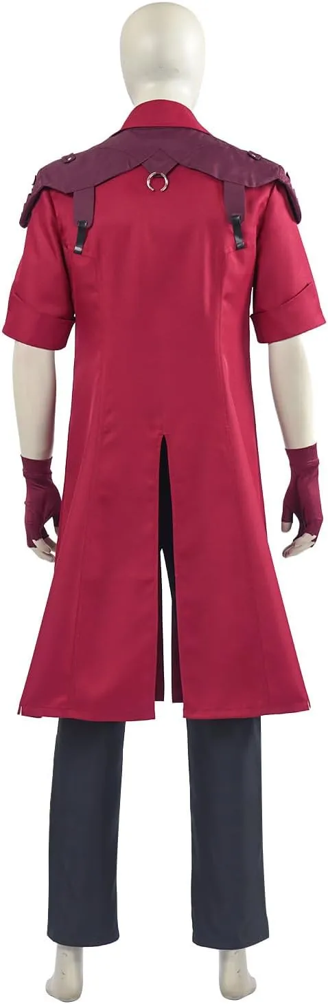Mens Dante Cosplay Costume Halloween Devil Red Trench Coat Black Pants Outfits