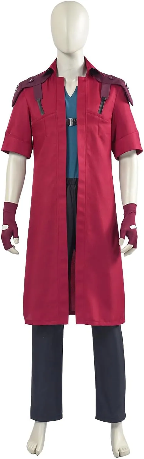 Mens Dante Cosplay Costume Halloween Devil Red Trench Coat Black Pants Outfits