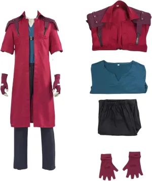 Mens Dante Cosplay Costume Halloween Devil Red Trench Coat Black Pants Outfits