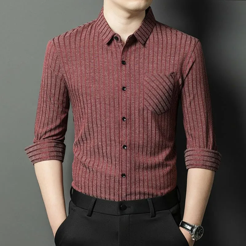 Men's Linen Striped Long Sleeve Casual Trendy Business Shirt