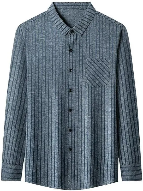 Men's Linen Striped Long Sleeve Casual Trendy Business Shirt