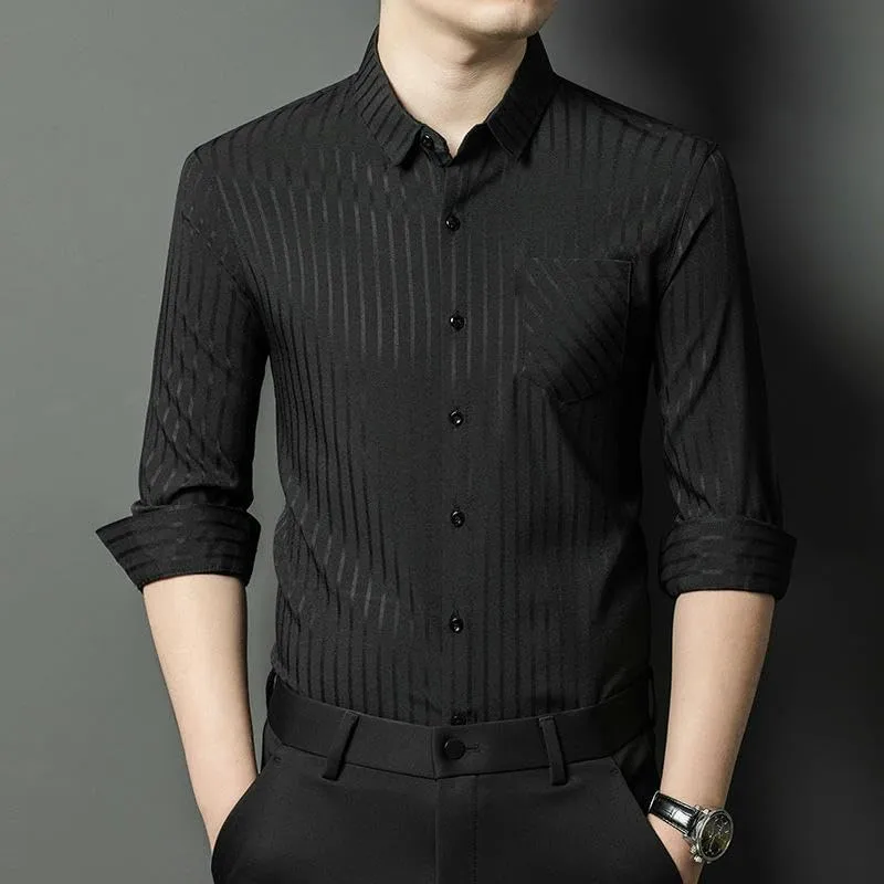 Men's Linen Striped Long Sleeve Casual Trendy Business Shirt