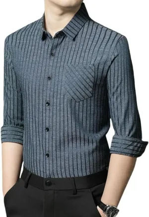 Men's Linen Striped Long Sleeve Casual Trendy Business Shirt