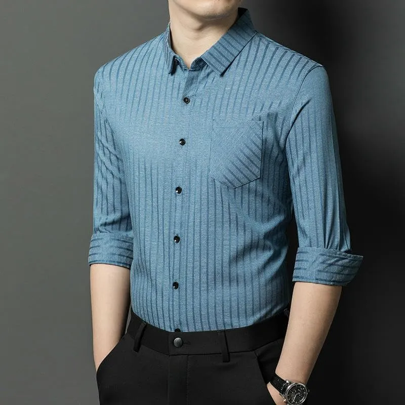 Men's Linen Striped Long Sleeve Casual Trendy Business Shirt