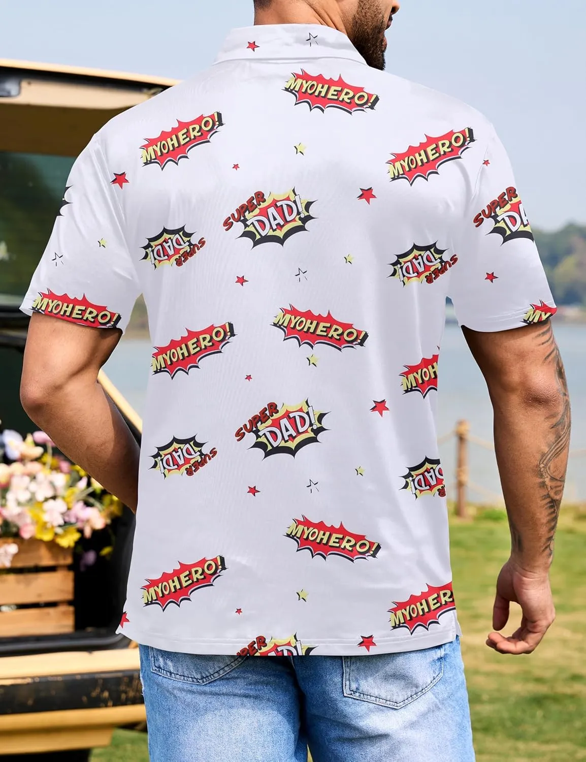 Mens Polo Shirts Short Sleeve Print Golf Shirts Gifts for Men