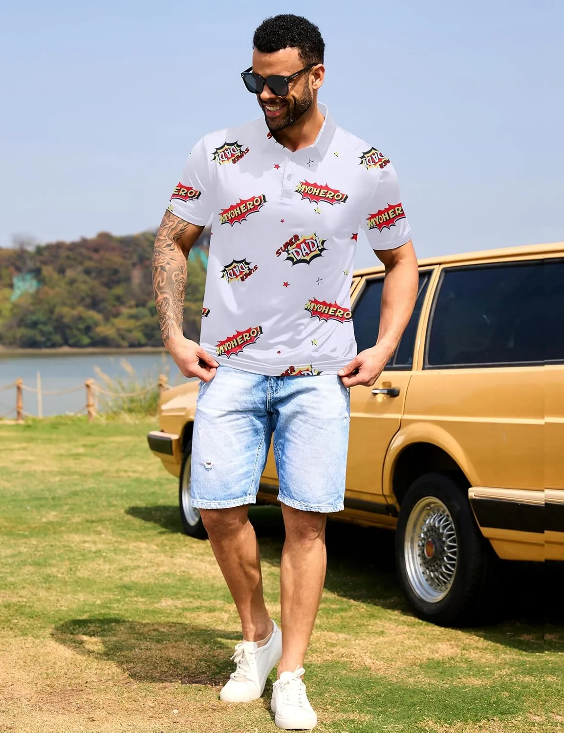 Mens Polo Shirts Short Sleeve Print Golf Shirts Gifts for Men